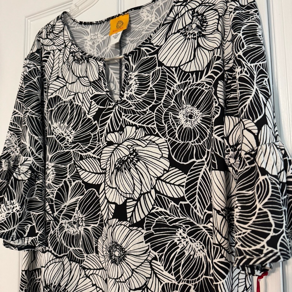 Ruby Rd. Monochrome Leaf Pattern Dress NWOT - Picture 3 of 7